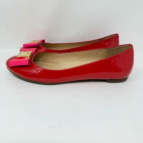 Kate Spade Patent Leather Tuila Pink Bow Flats Red Size 6.5 - Picture 4 of 11